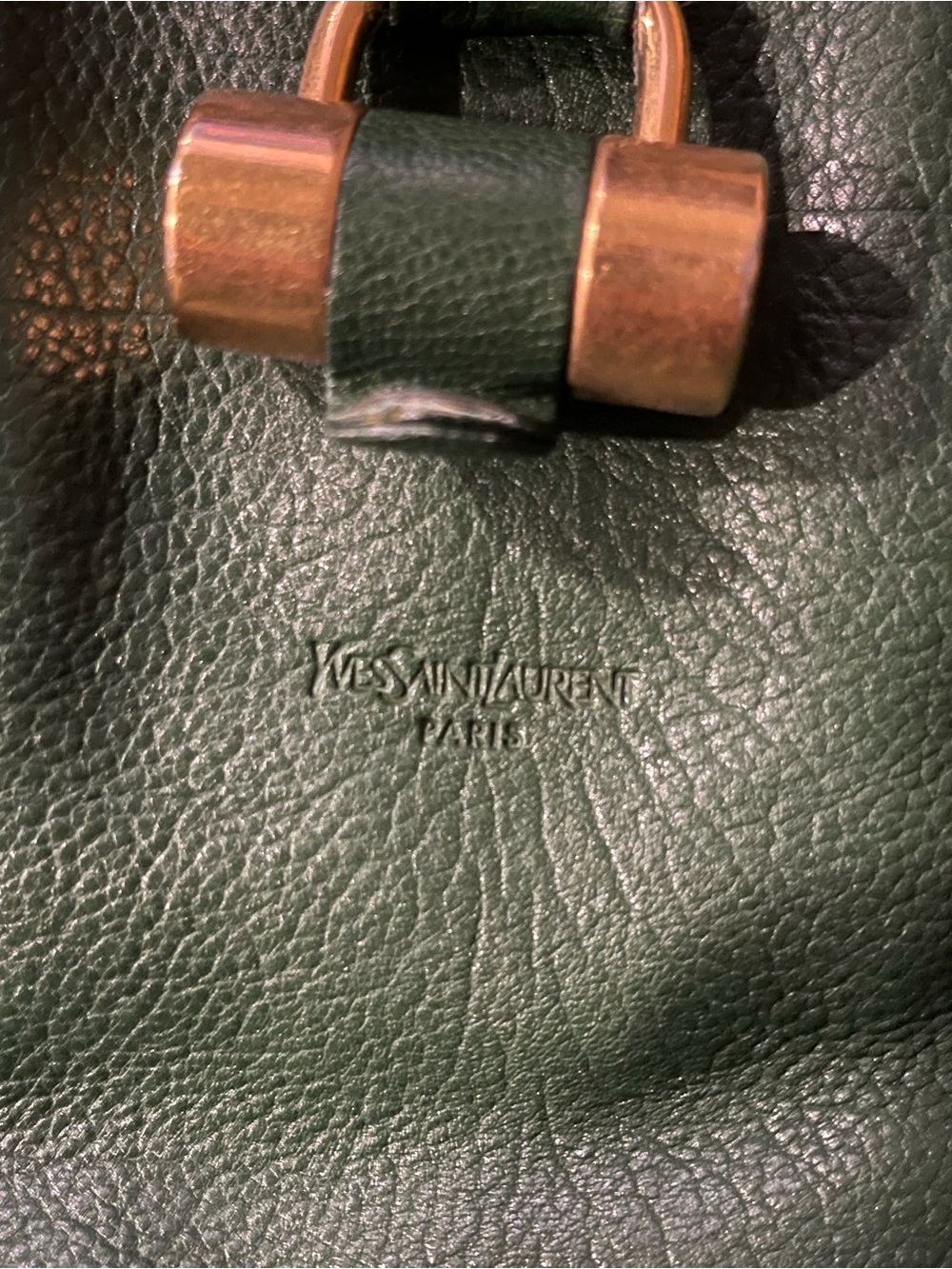 Yves Saint Laurent Dark Green Pebbled Leather shoulder Bag with Gold Hardware
